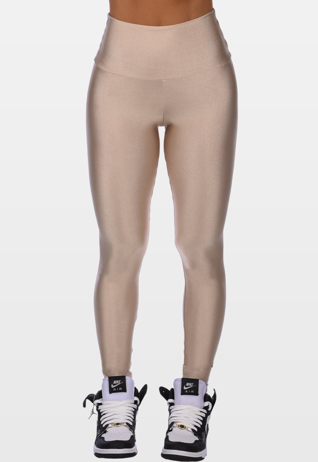 Calça Legging Fitness Cirrê Cós Alto Summer Soul Básica Bege