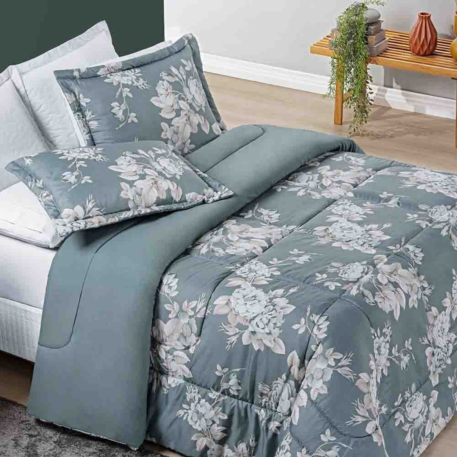 Edredom Coberdrom Michigam Queen Dupla Face - Primavera - 100% Poliéster