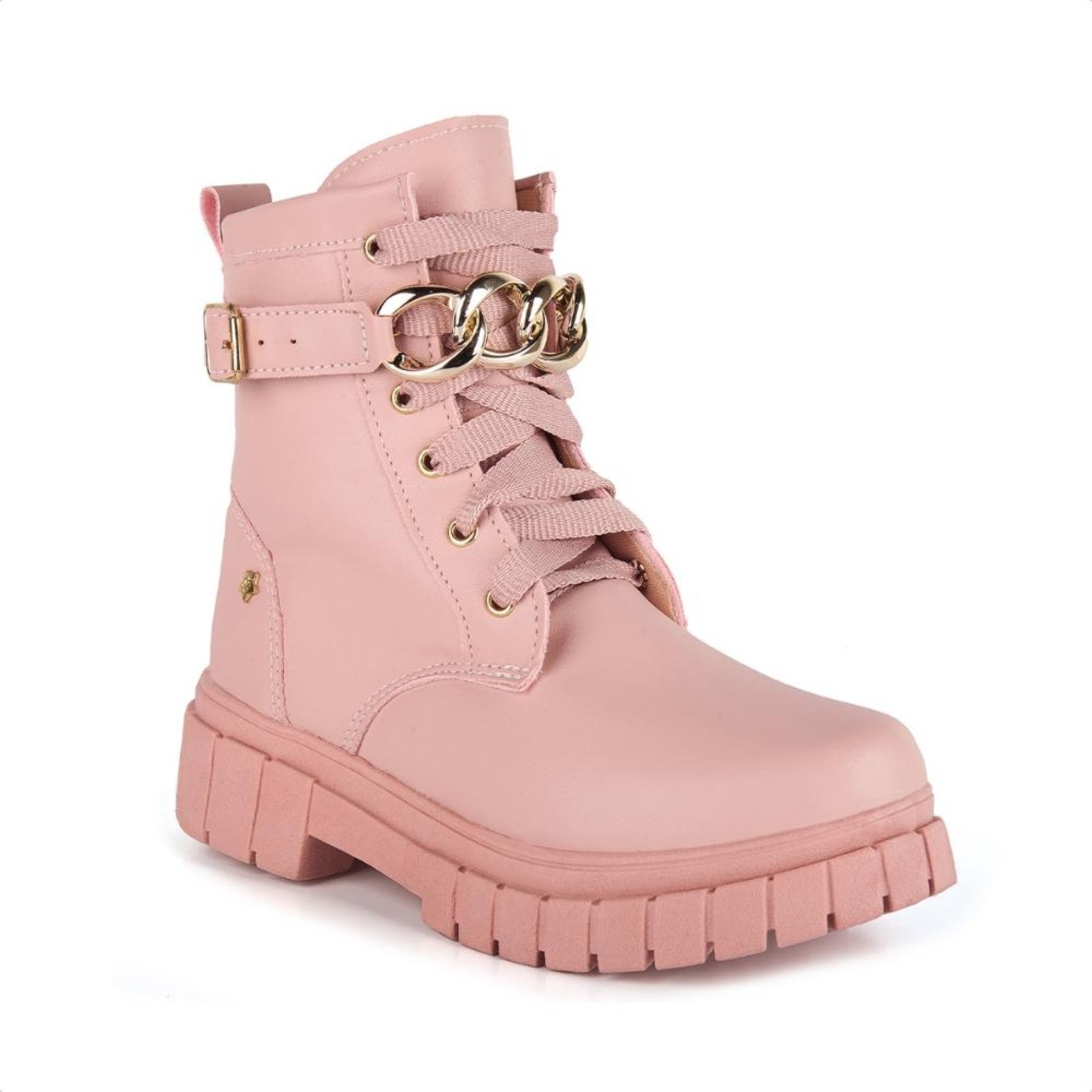 Infantil – Coturno Rosa Cano Alto Com Corrente Dourada Menina Fashion