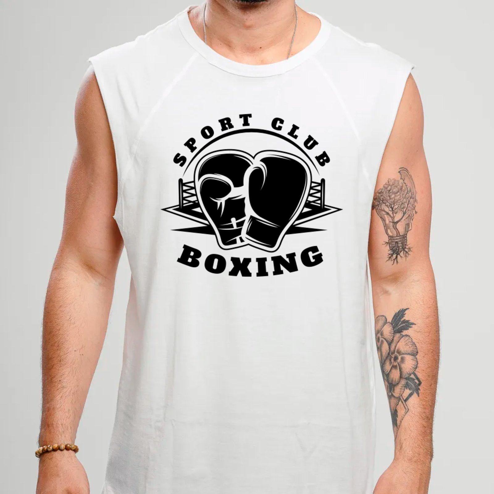 Camiseta Regata Machão Ousy Boxing Sport Club Oversized Masculina Branco