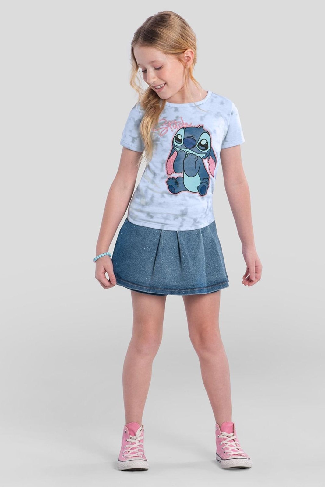 Vista 2 Infantil - Blusa menina tiedye do Stitch Brandili azul Brandili azul