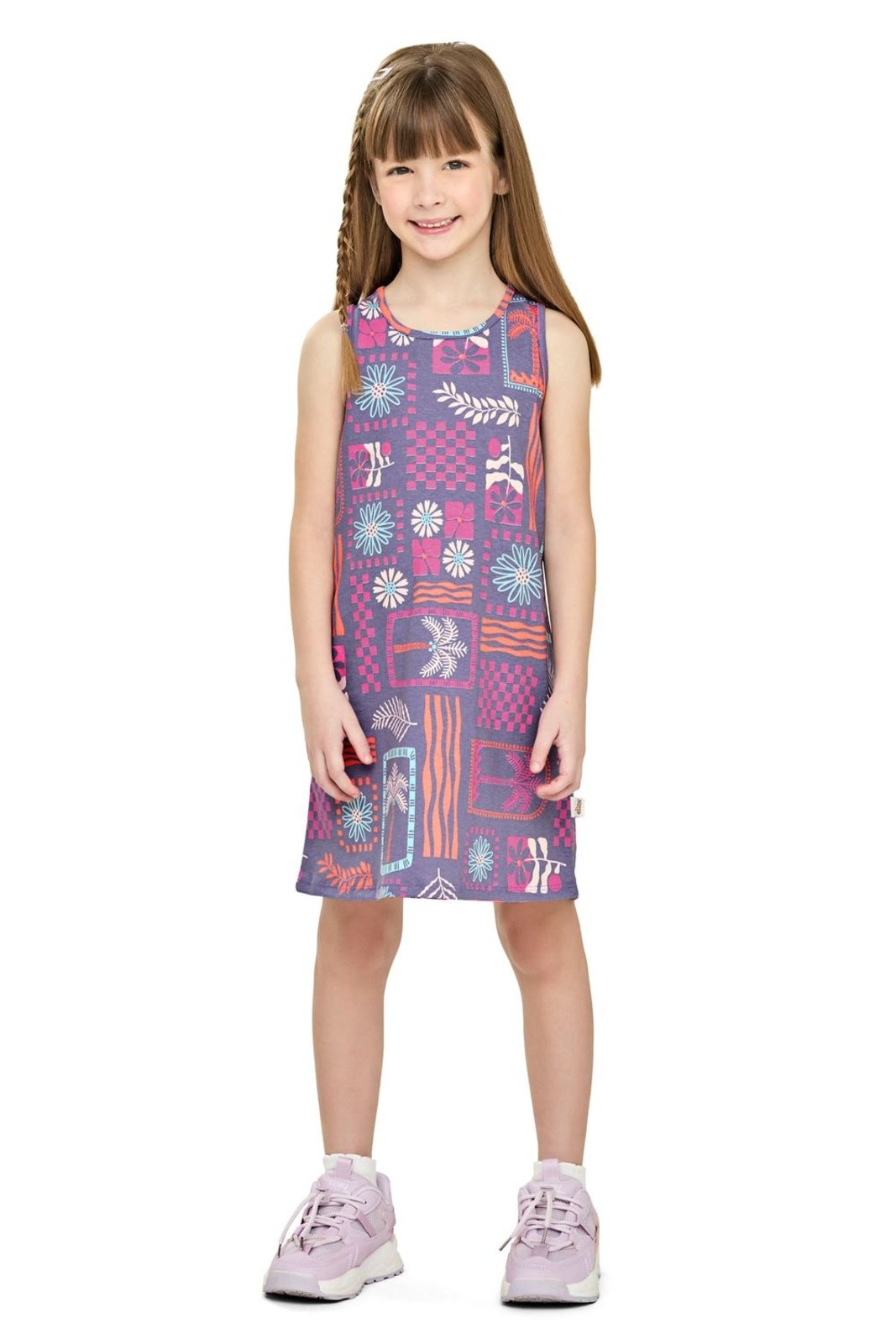 Vista 3 Infantil - Vestido Menina Folhagem Tropical Elian lilás Elian lilás