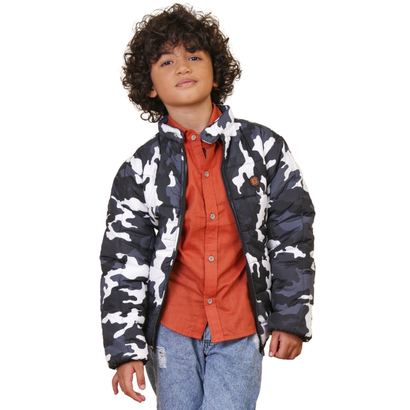 Infantil – Jaqueta Juvenil Look Jeans Puff Camuflada