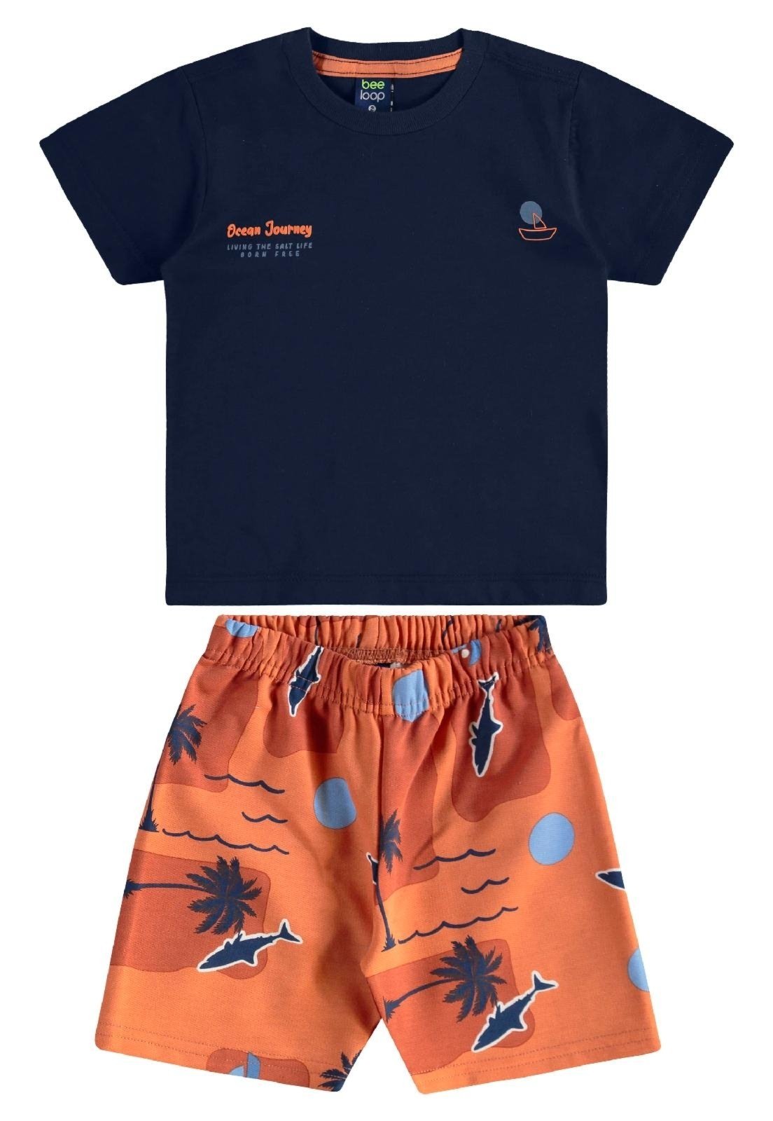 Vista 2 Infantil - Conjunto Camiseta Bermuda Tubarão Bee Loop azul Bee Loop azul