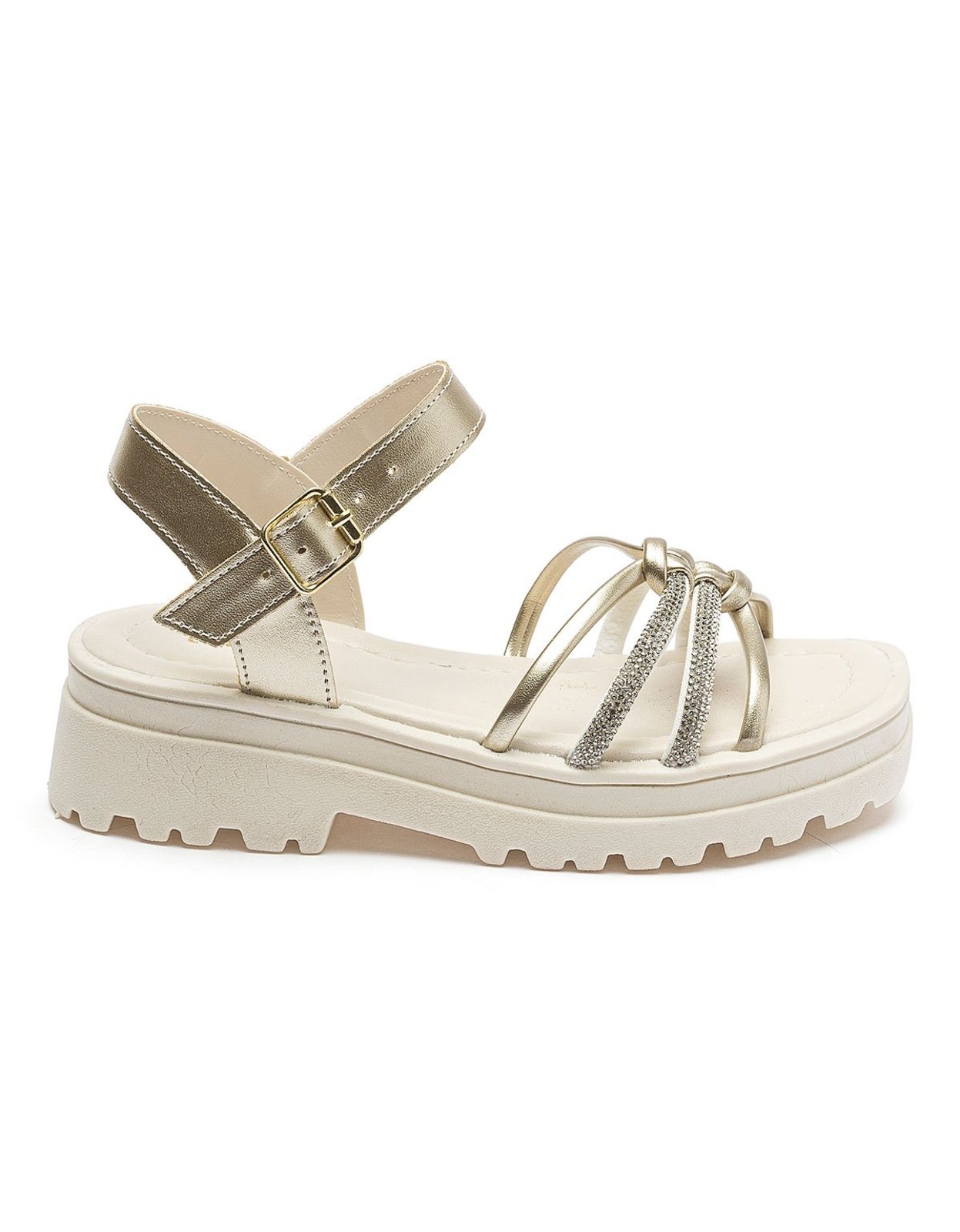 Infantil - Sandália Feminina Tininha Flatform Anabela Strass Festa Escolar Ouro Light