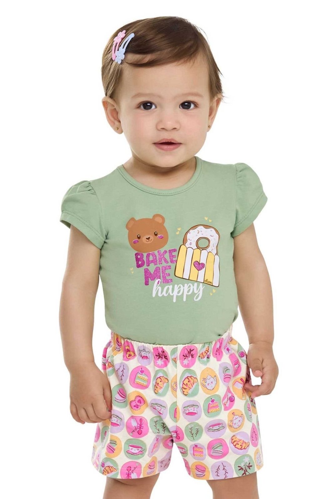 Infantil - Conjunto Menina Ursinho Confeitos Elian Verde