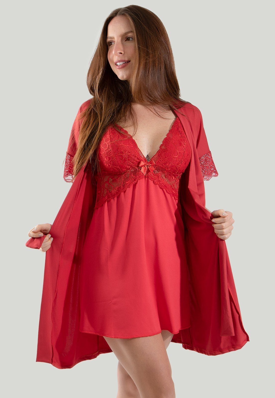 Robe Com Renda Diluxo Pijama Vermelho