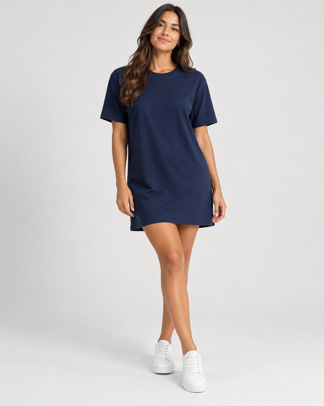 Vestido Camiseta Tubinho Curto Moda Feminina Básico Liso - Azul Marinho