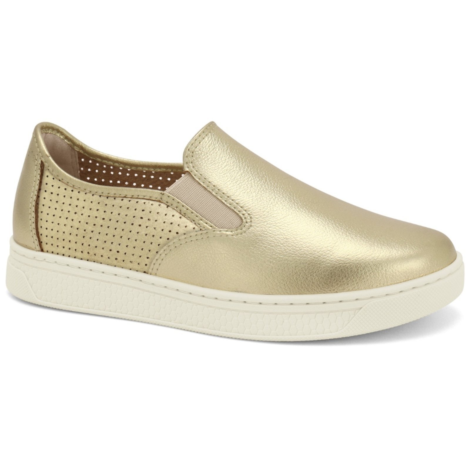 Tênis Feminino Calce Fácil Couro Ouro Comfortflex 2565301-1