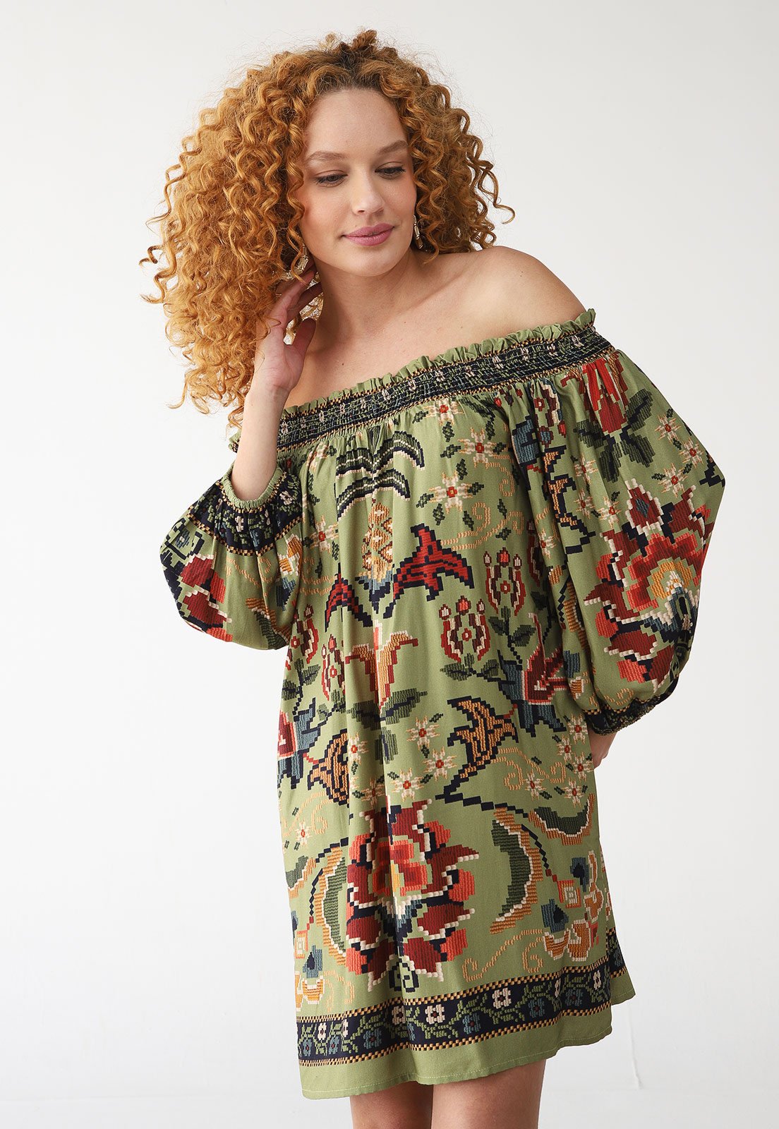 Vestido FARM Curto Flor de Jardim Verde