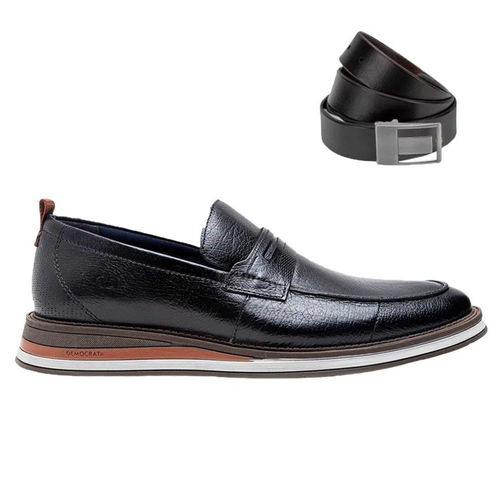 Kit Sapato Democrata Metropolitan Type Masculino + Cinto - Preto - democrata