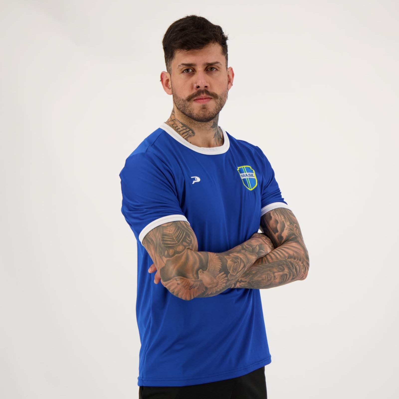 Vista 3 Camisa Placar Brasil Brasão Azul amarelo azul Placar amarelo azul