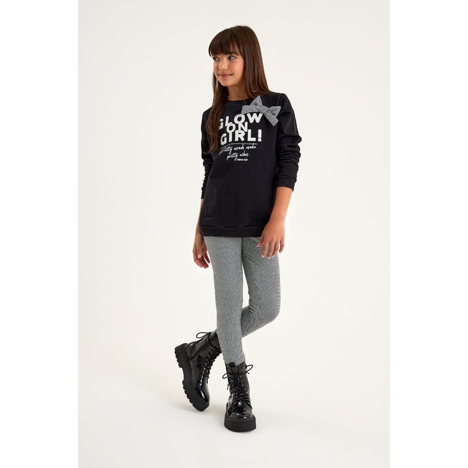 Infantil - Conjunto Menina com Blusão Sobrelegging e Legging Pied de Poule