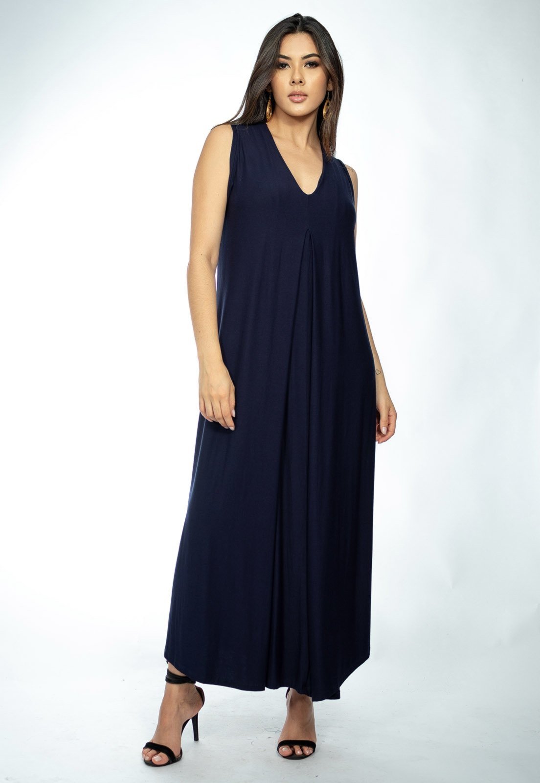 Vestido Longo Acará Malha Amazonia Vital Azul Marinho