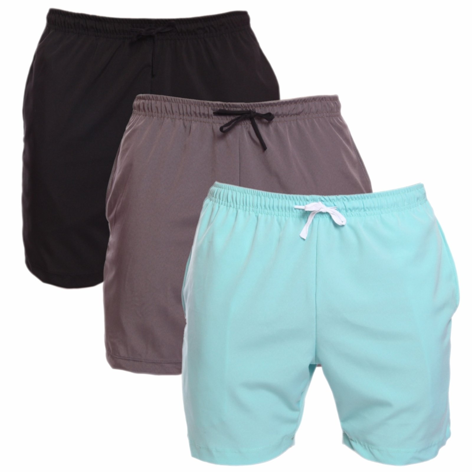 Kit 3 Shorts Tactel Masculino Adulto Estilo Mauricinho Praia Piscina Preto/Cinza