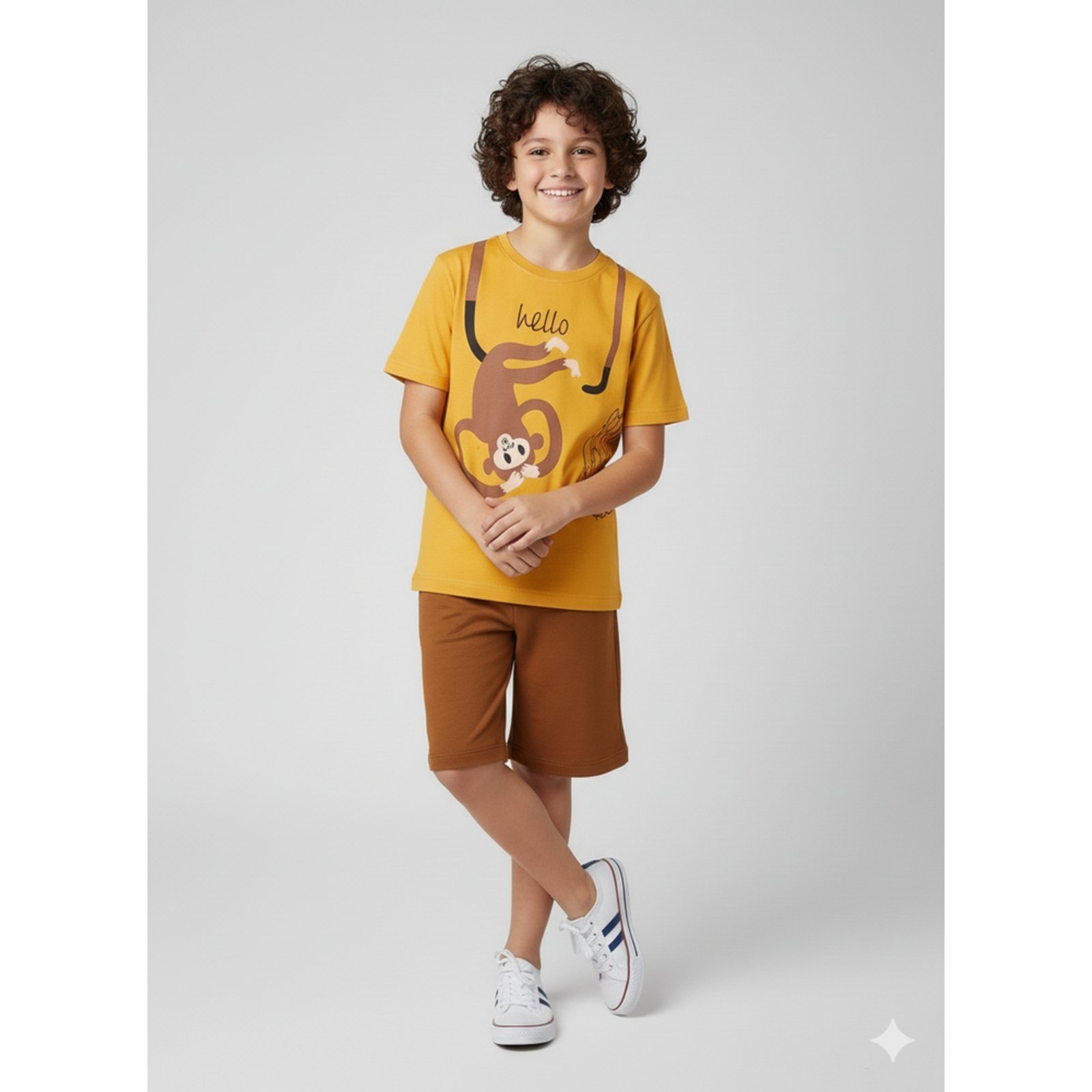 Vista 2 Infantil - Conjunto Menino Algodão Premium Macaco Kangulu ROSA AZUL KIDS amarelo ROSA AZUL KIDS amarelo