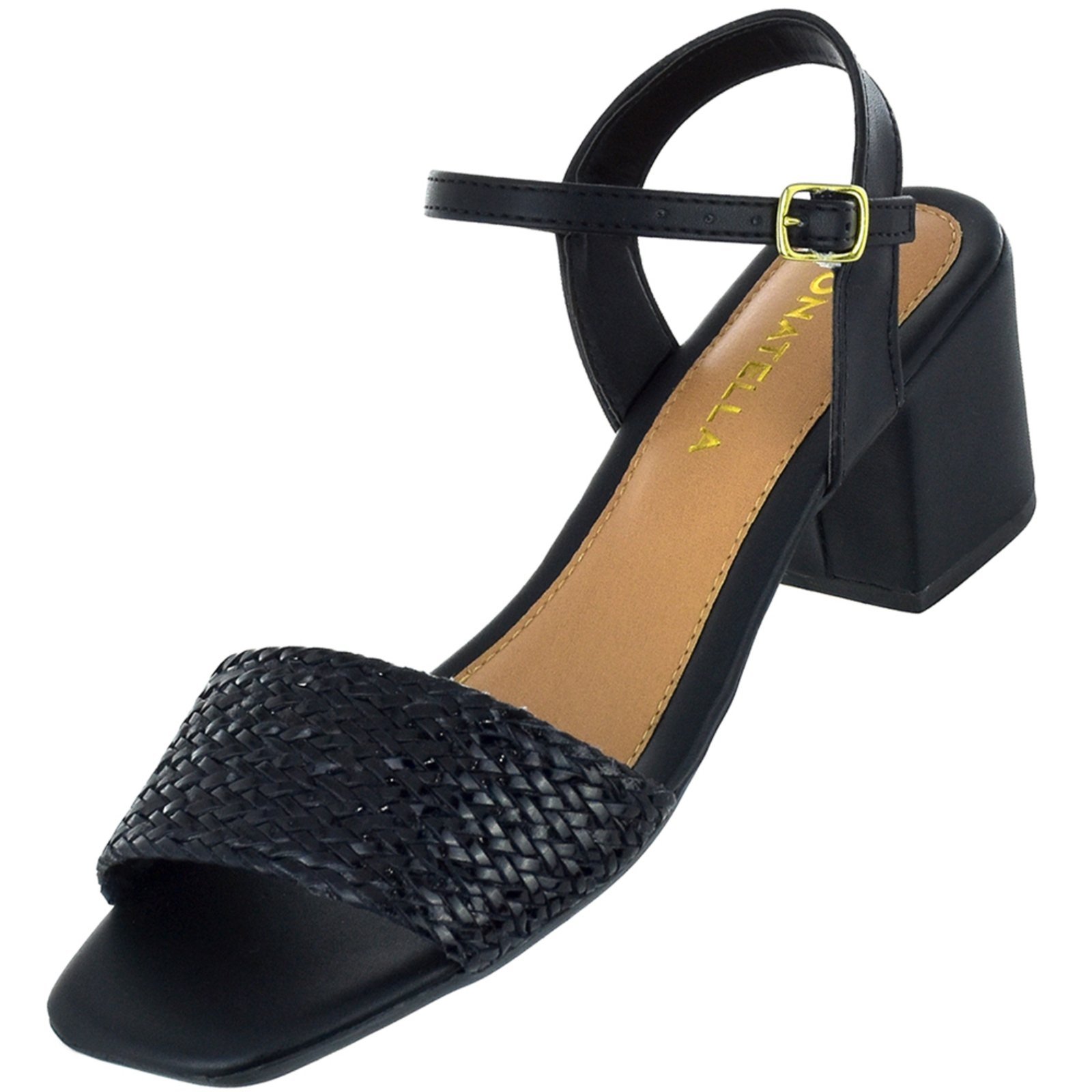 Vista 3 Sandália Feminina Tamanco Salto Alto Bloco CM Calçados tira trançado Monte Shoes preto Monte Shoes preto