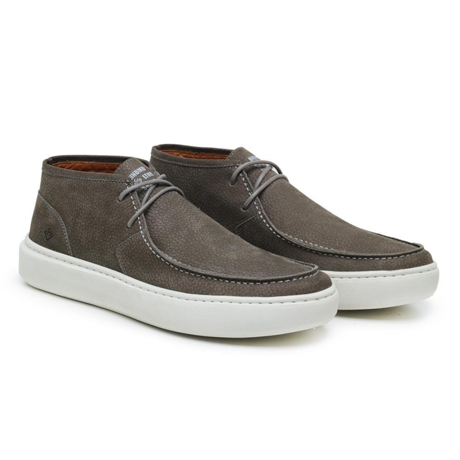 Bota Masculina Couro Cano Baixo Fechamento Elástico Casual Marrom 40 Cinza