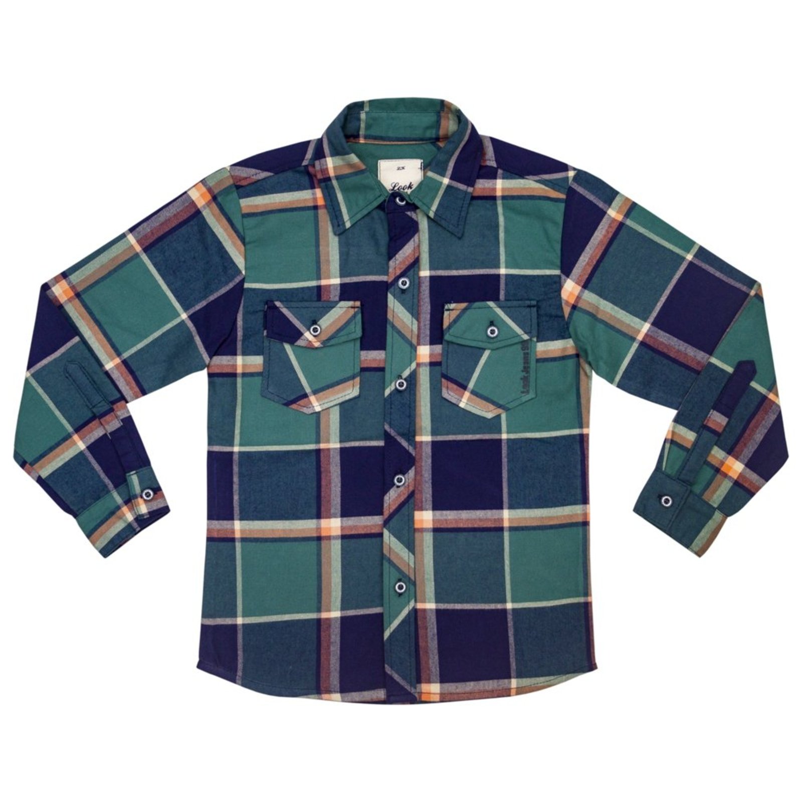 Infantil - Camisa Juvenil Look Jeans Flanela Xadrez Verde
