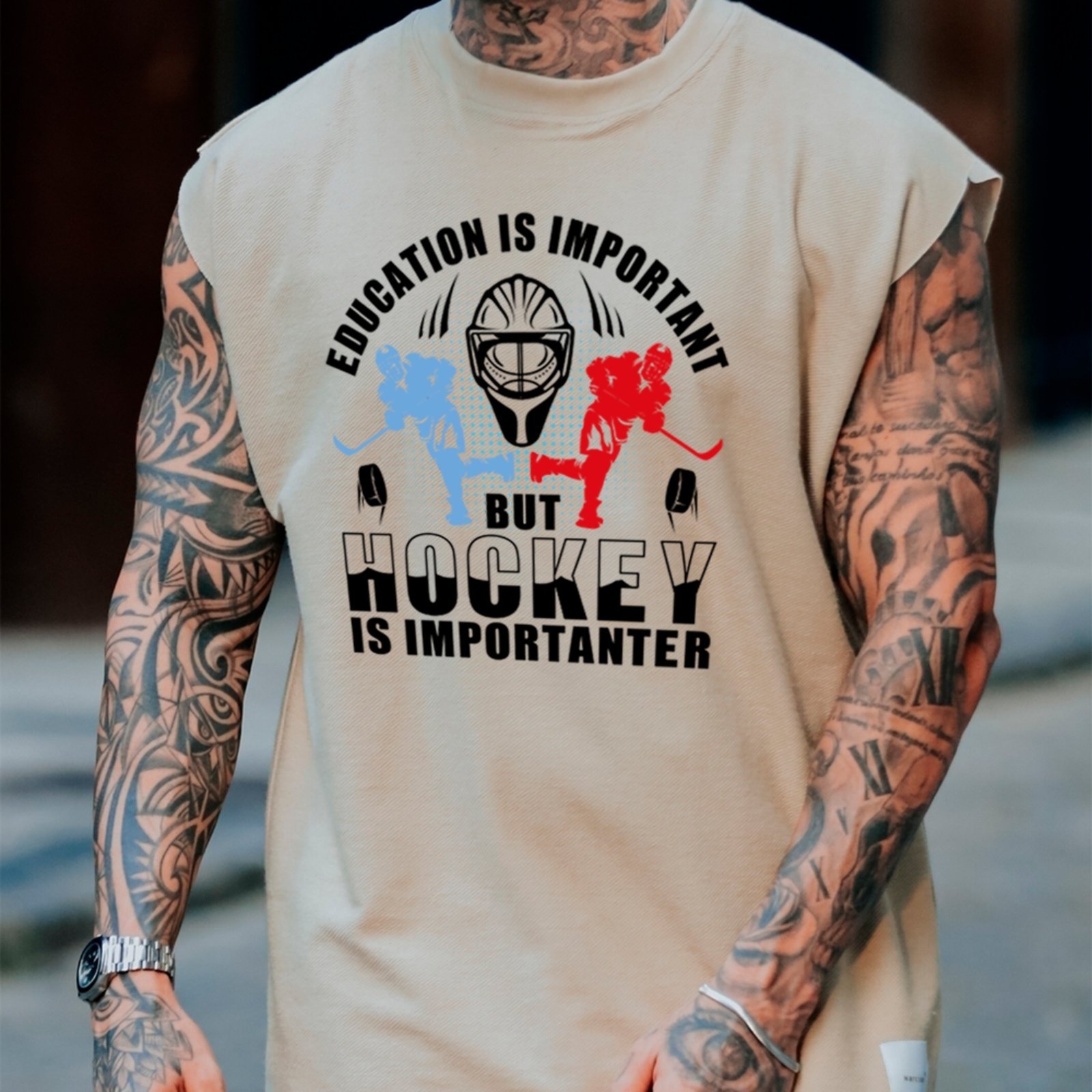 Camiseta Regata Machão Ousy Hockey Oversized Masculina Off White