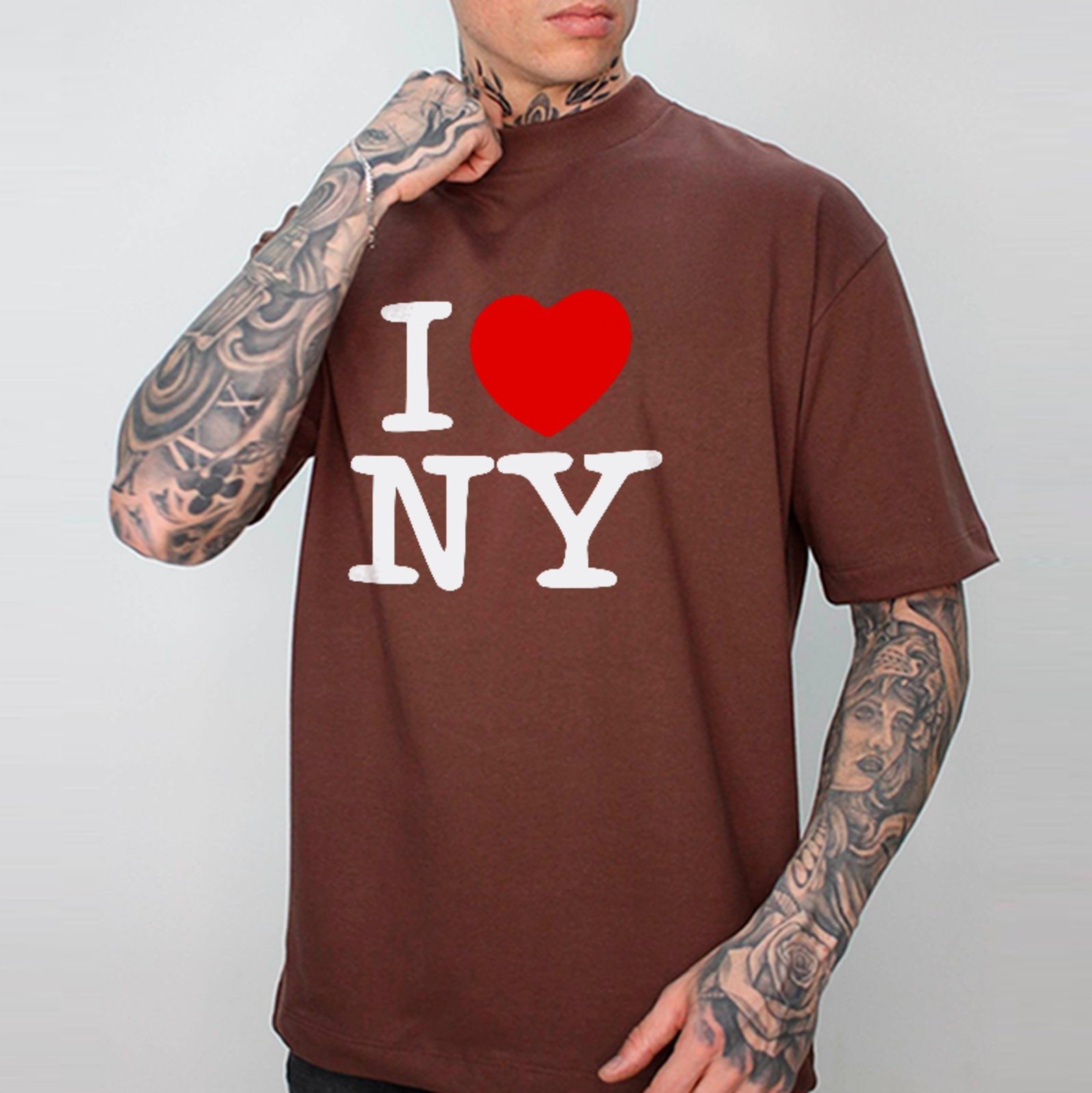 Camiseta Oversized I Love NY New York City Street Premium Unissex Marrom