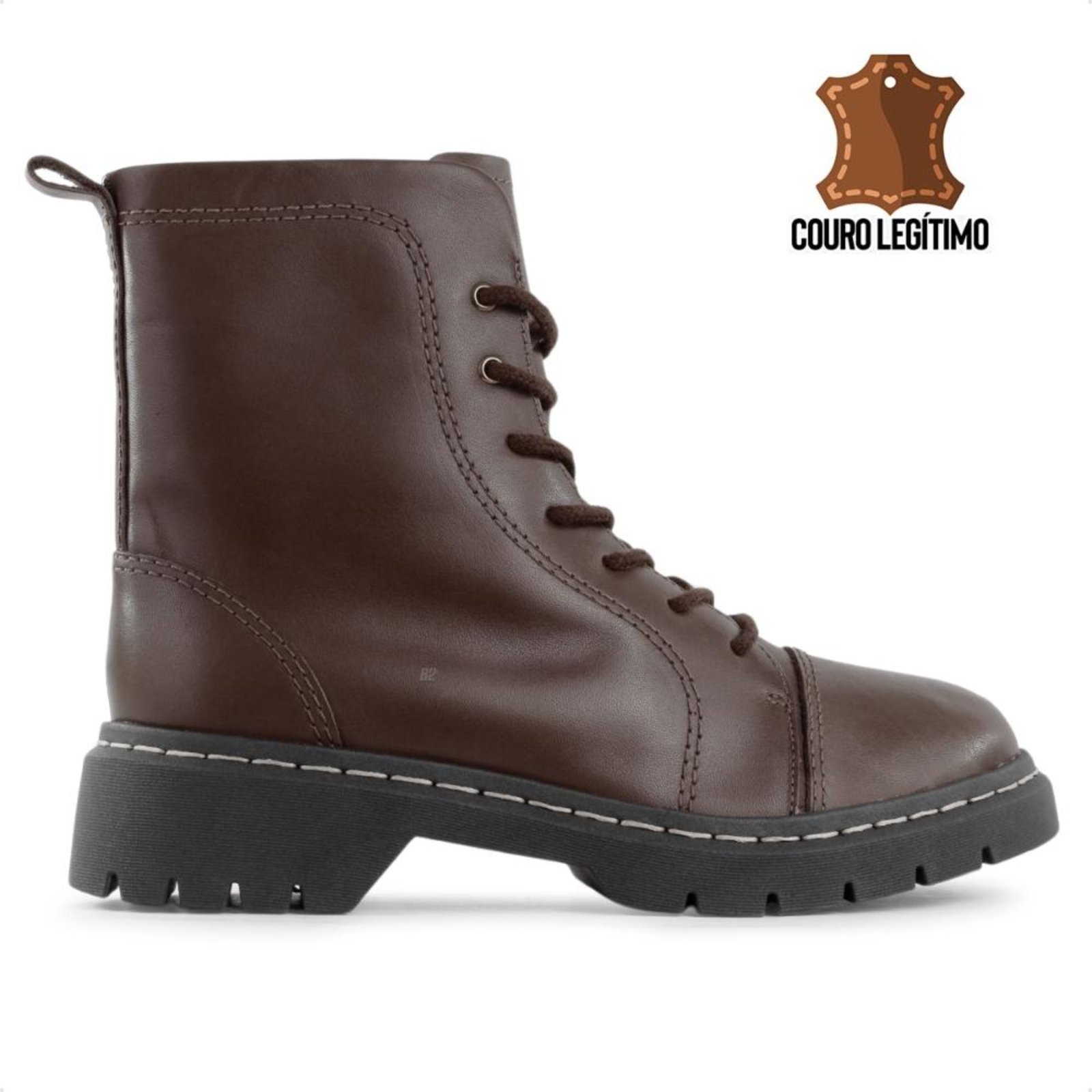 Bota Coturno Usaflex Salto Plataforma Costura Enfeite Feminino Marrom