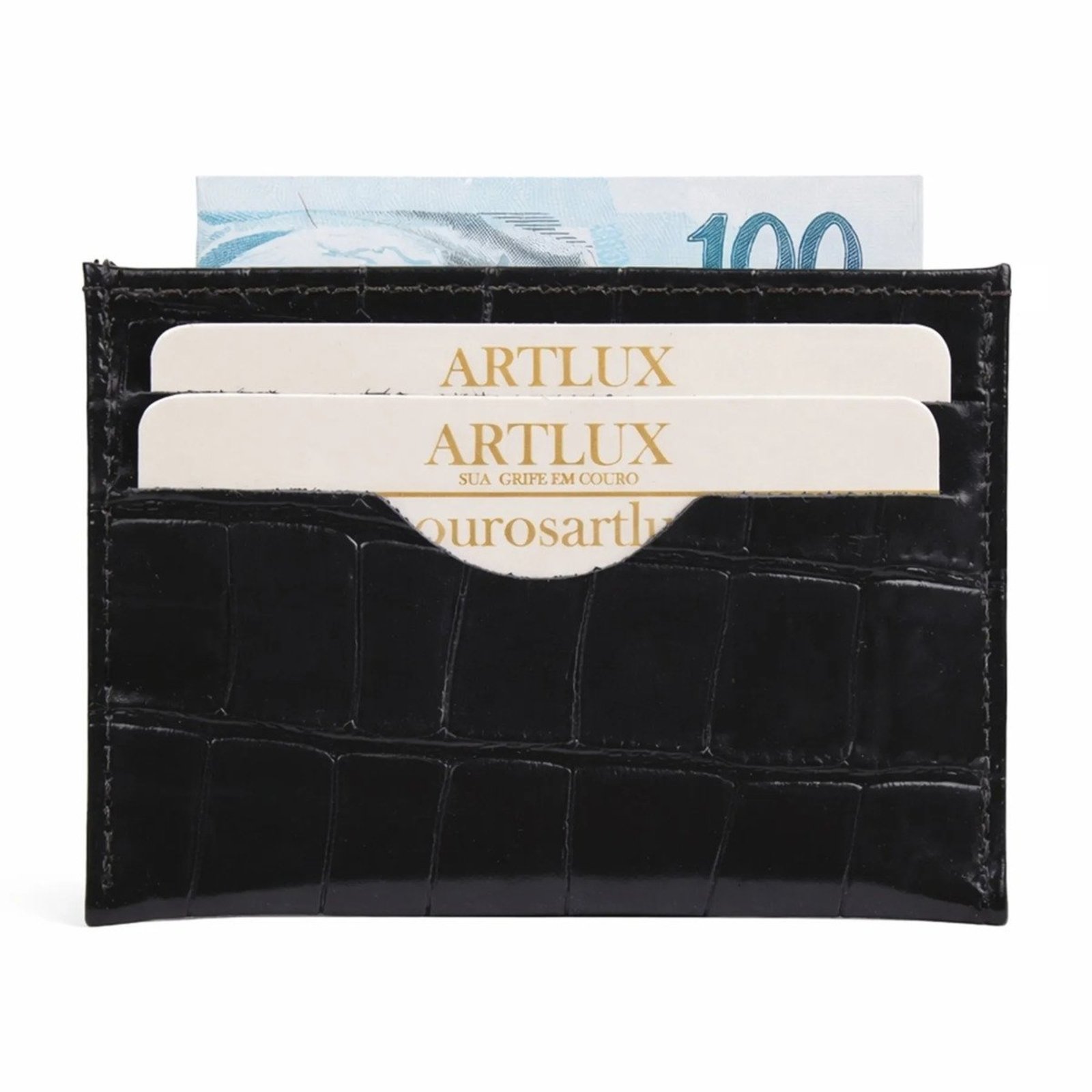 Porta Cartão Slim em Couro Croco Artlux 3010 Preto