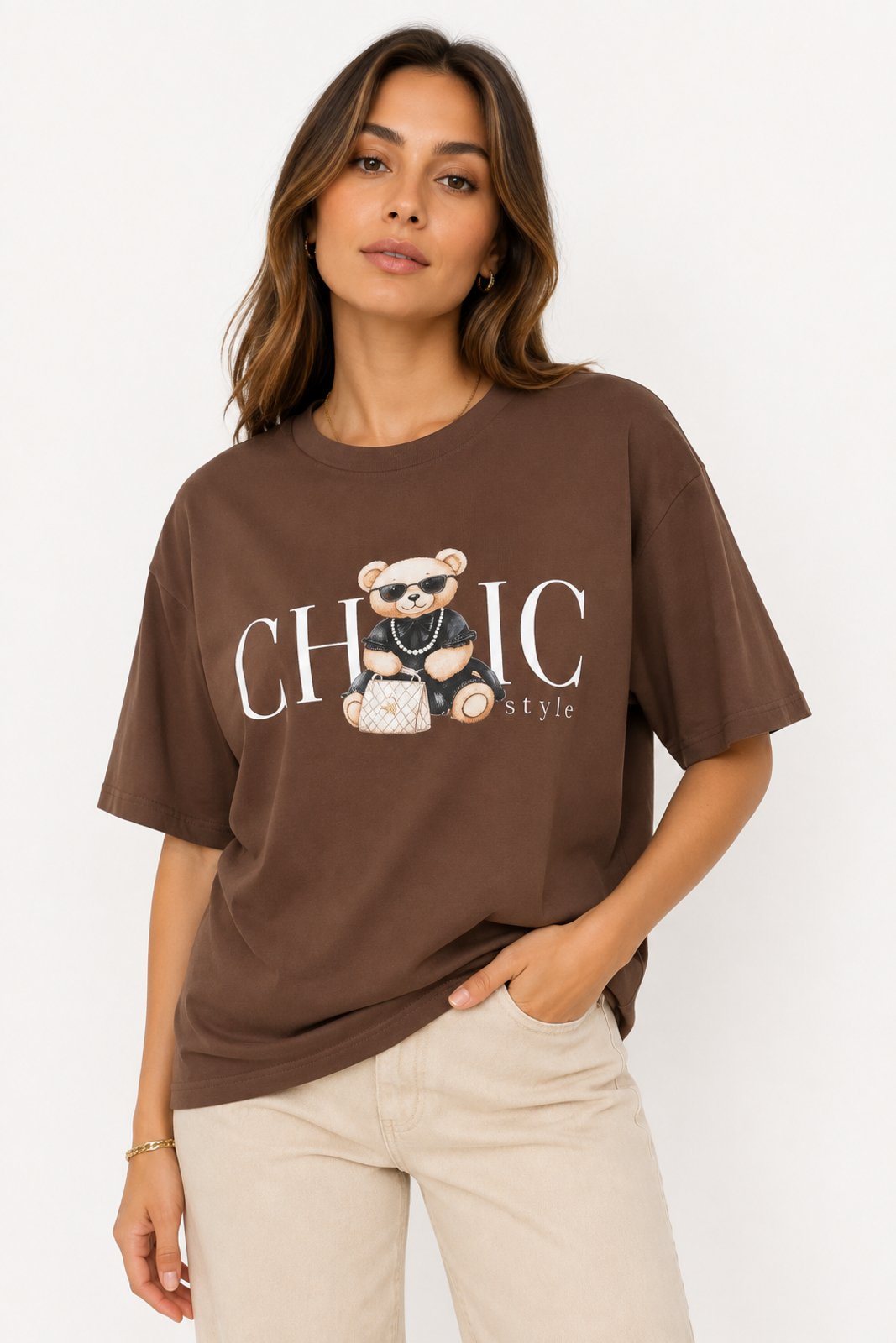Camiseta Feminina D Bell Outlet Fashion Chic Style Marrom