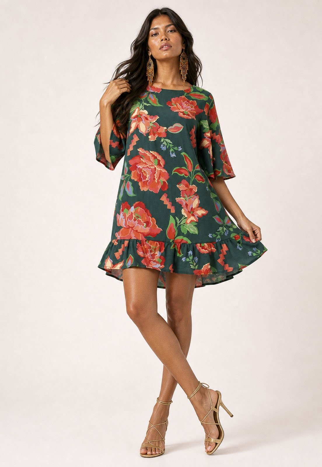 Vestido Amazonia Vital Curto Viscose Estampa Explosão Floral