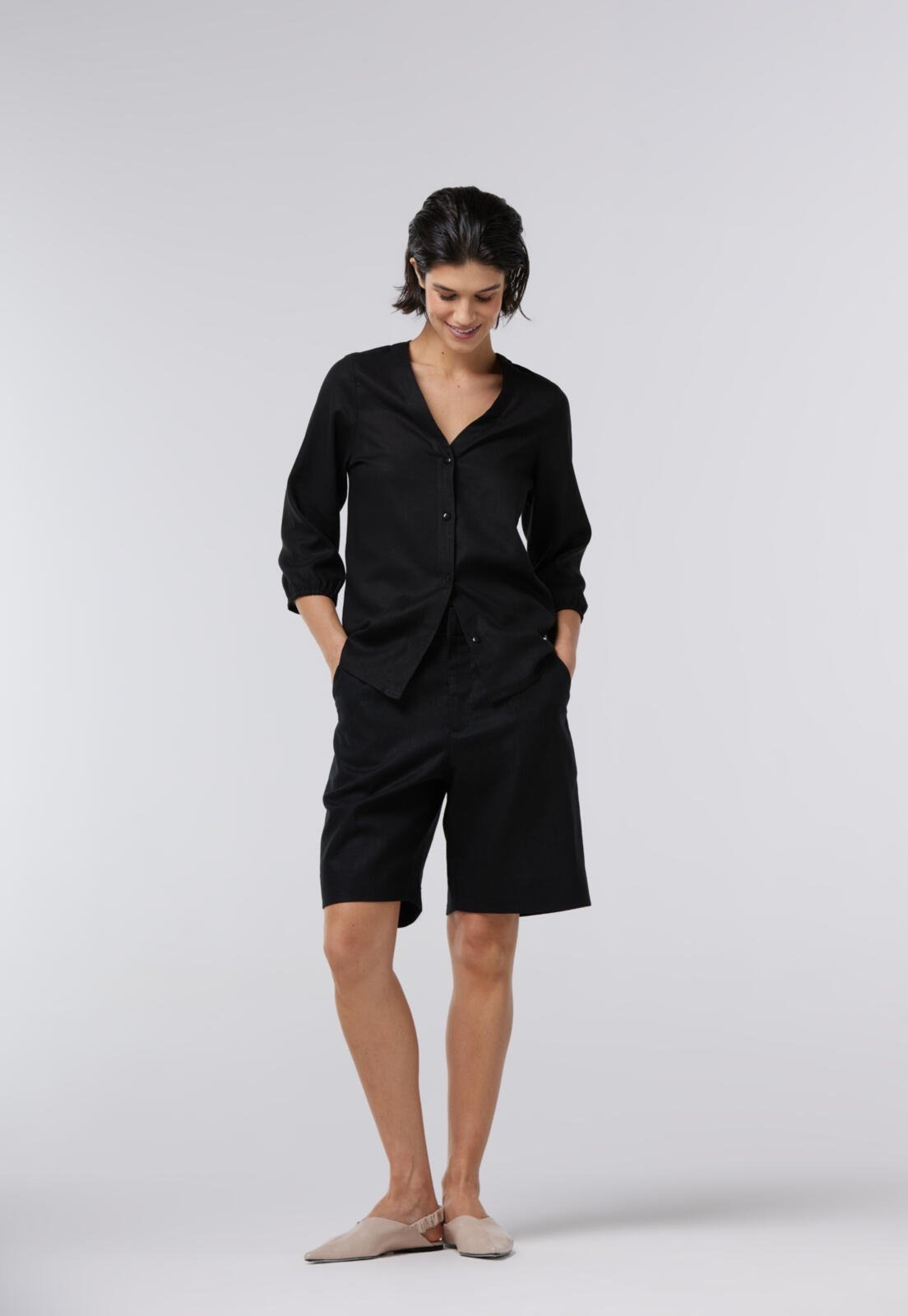 Camisa Linho Traymon Punho Elástico Preto