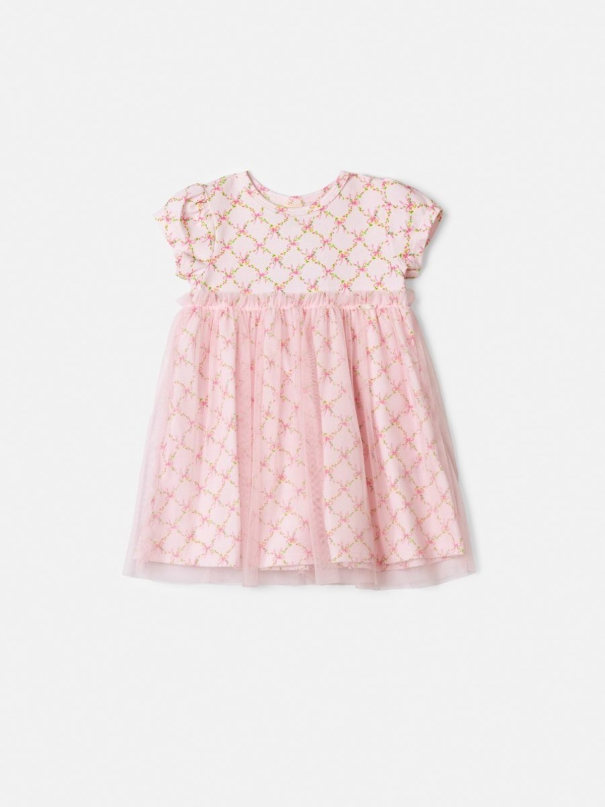 Infantil - Vestido Rosa com Grid Floral