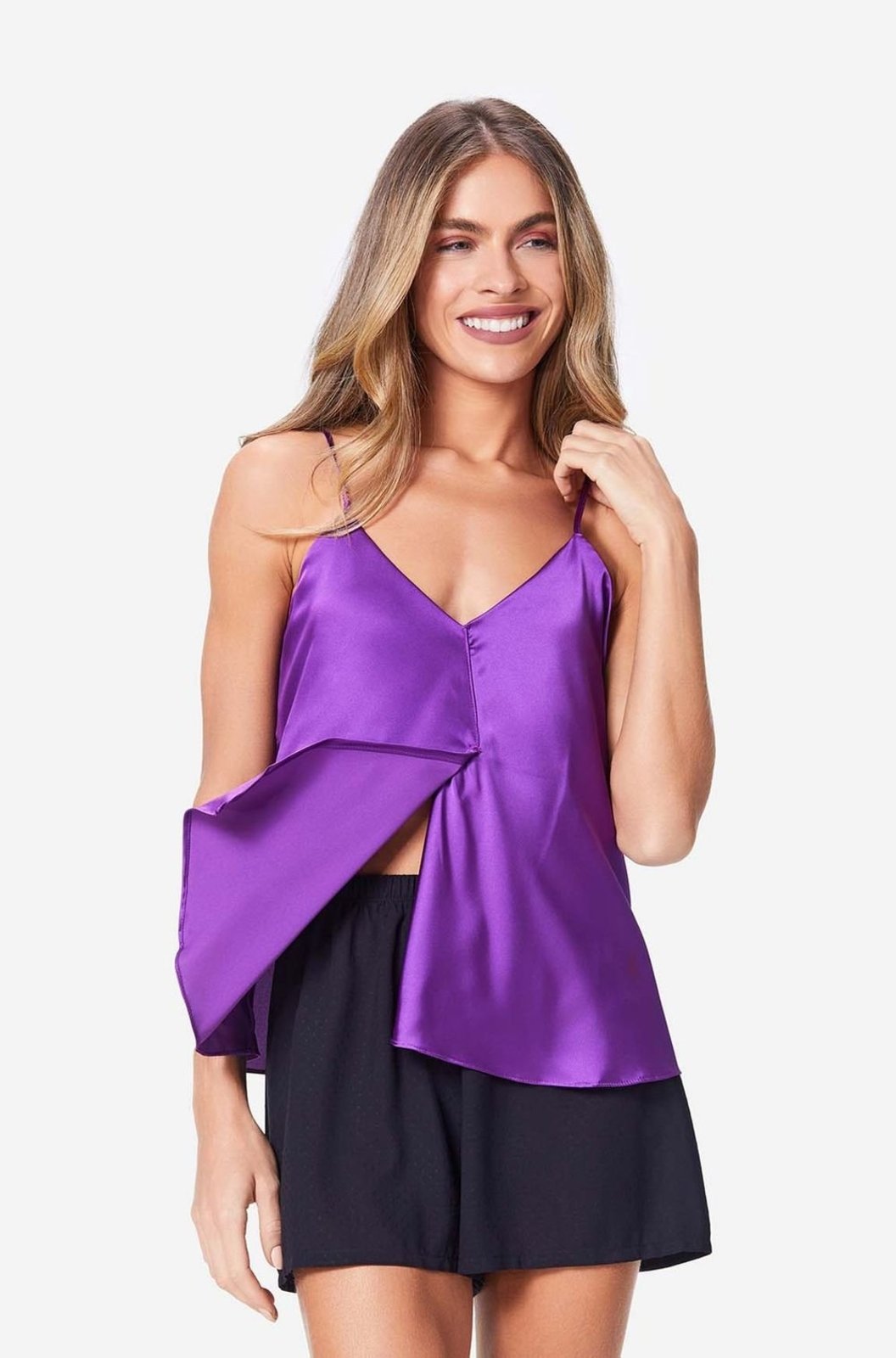 Camiseta Alça Cetim Agata Joge Alça Preta
