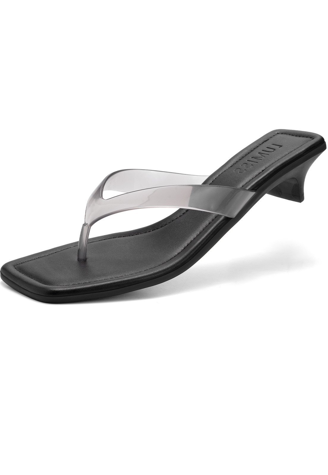 Tamanco de Dedo Feminino Lumiss Jelly Tira Transparente Salto Baixo Bico Quadrado Confortável Blogueira Preto