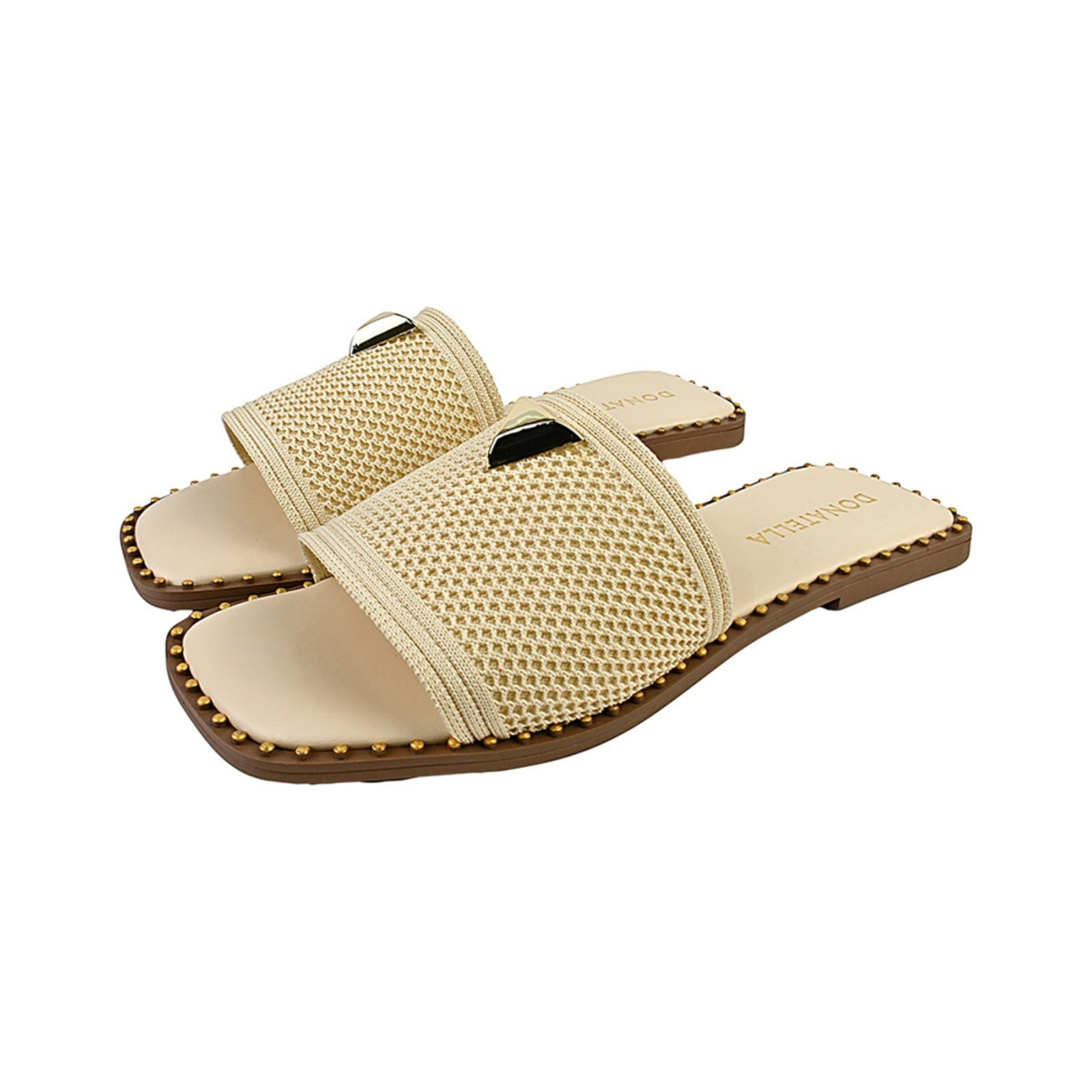 Sandália Rasteira Feminina Bico Quadrado CM Calçados Rasteirinha Rebite Juta Confort Off White