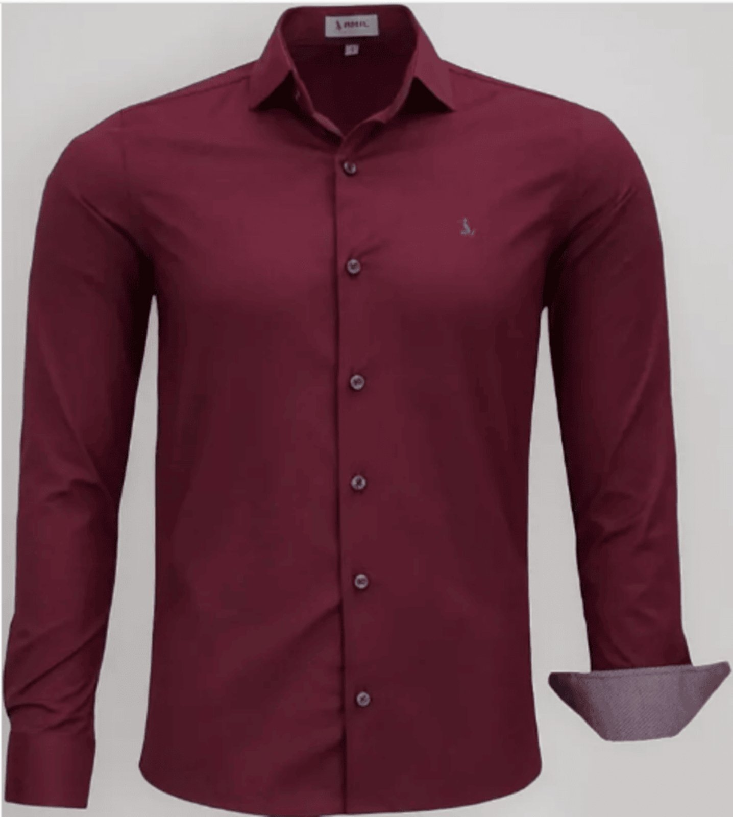 Camisa Social Amil Slim Banner Misto Com Elastano Macia Fácil de Passar Manga Longa Luxo Bordô