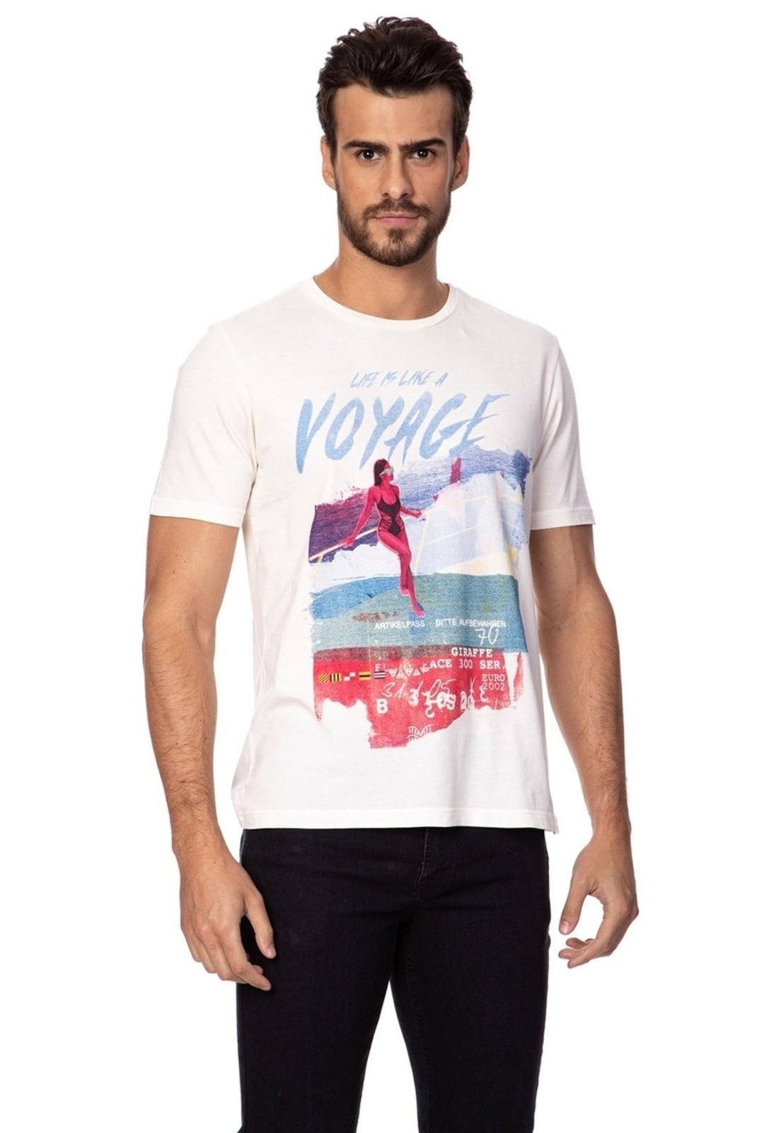 Camiseta Paisagem Voyage Guess Bege