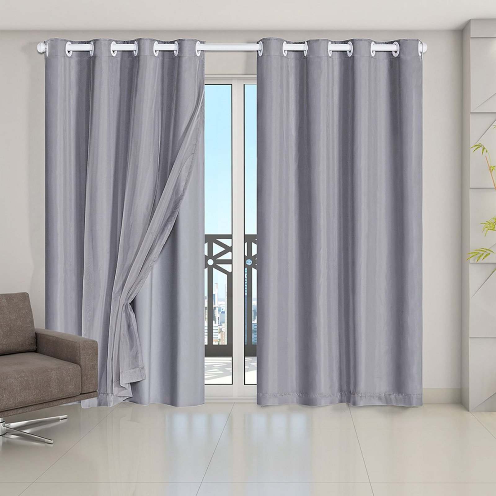 Cortina Daily Varão 2M Blackout PVC Com Voil 2,80mx2,30m Sala Quarto Cinza