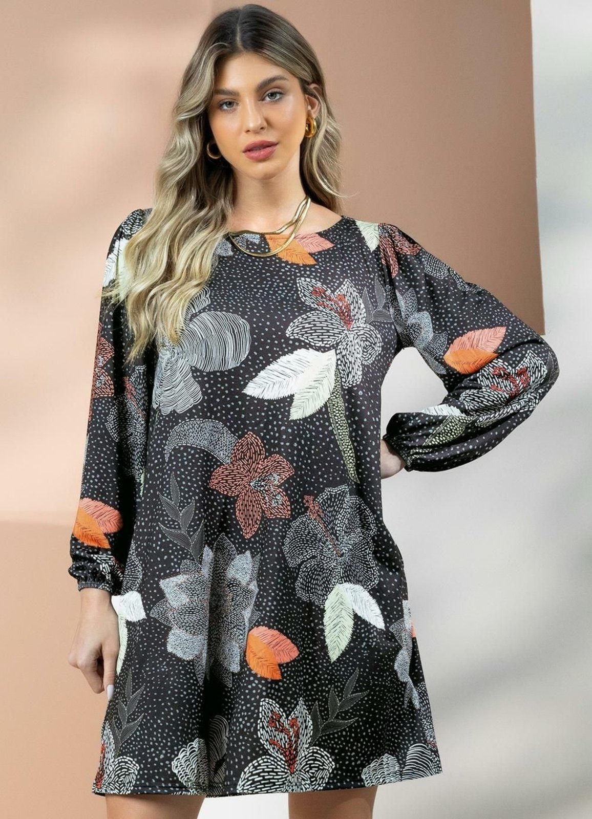 Vestido Bolsos Floral Preto Quintess