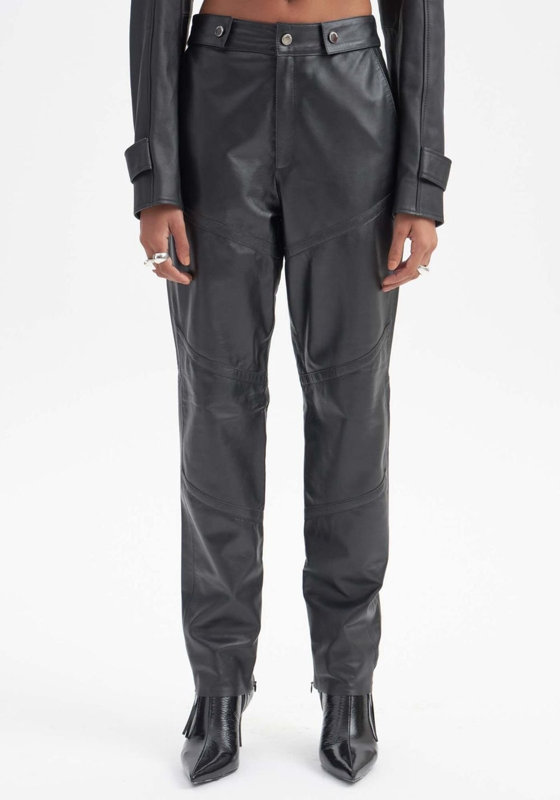 Vista 3 Calça De Couro Com Zíperes Lança Perfume preto Lança Perfume preto