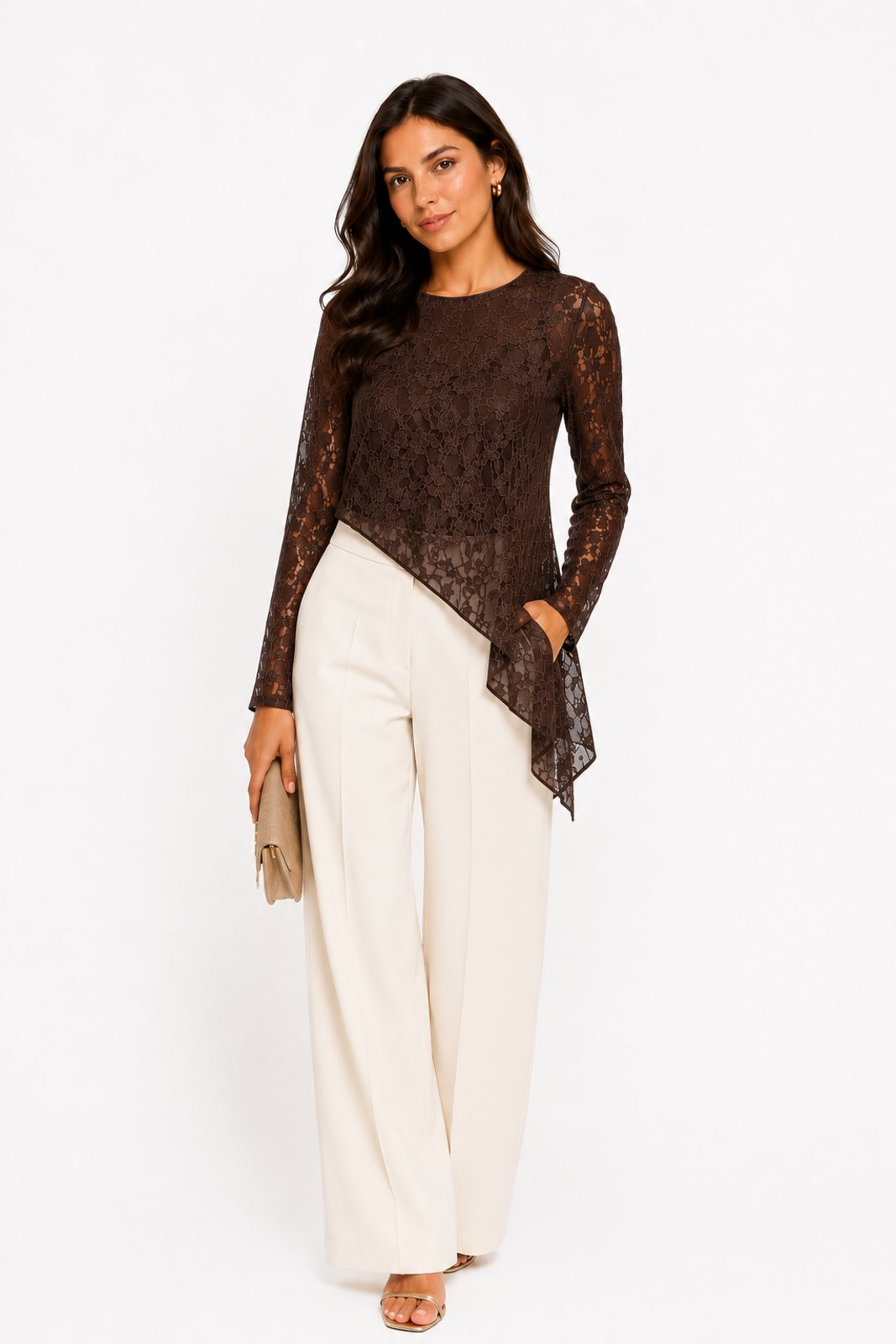 Blusa Renda D Bell Outlet Fashion Segunda Pele Marrom