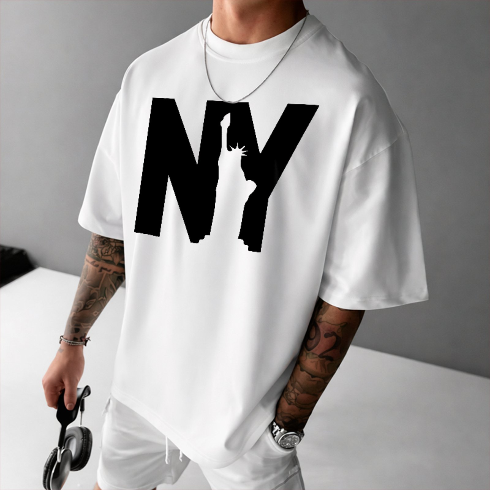 Camiseta Oversized Nova York Estátua Liberdade Streetwear Unissex Branco