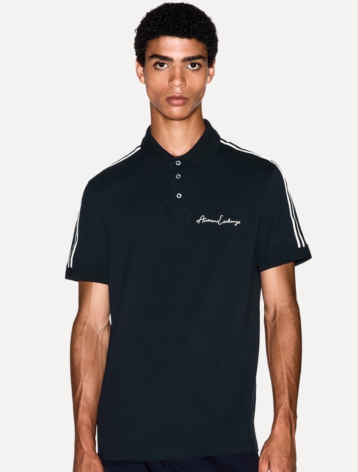 Polo Armani Exchange Masculina Regular Fit Logo Signature Azul Marinho
