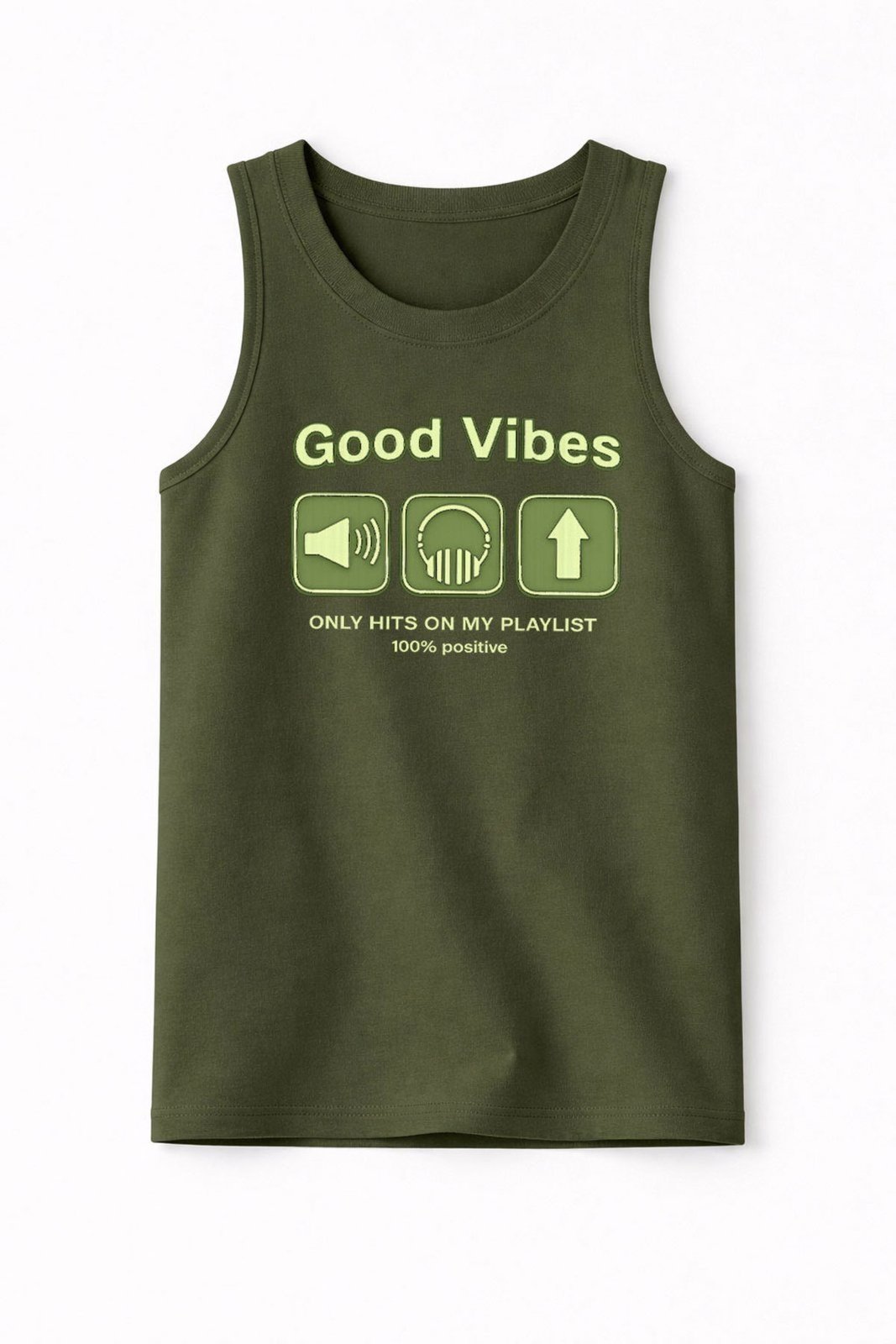 Infantil - Camiseta Regata Masculina Algodão Verde Musgo - Good Vibes - Babei no Look