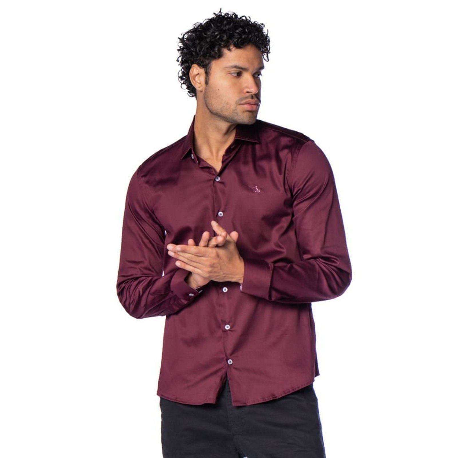 Camisa Masculina Amil Manga Longa Slim Elastano Bordô