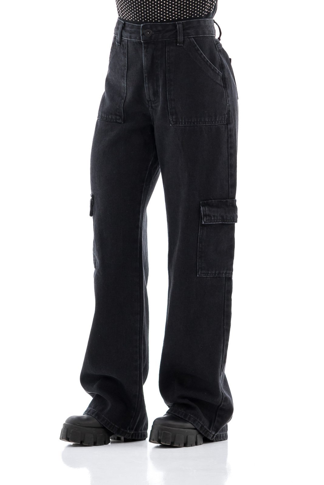 Calça Jeans Feminina Arauto Wide Cargo