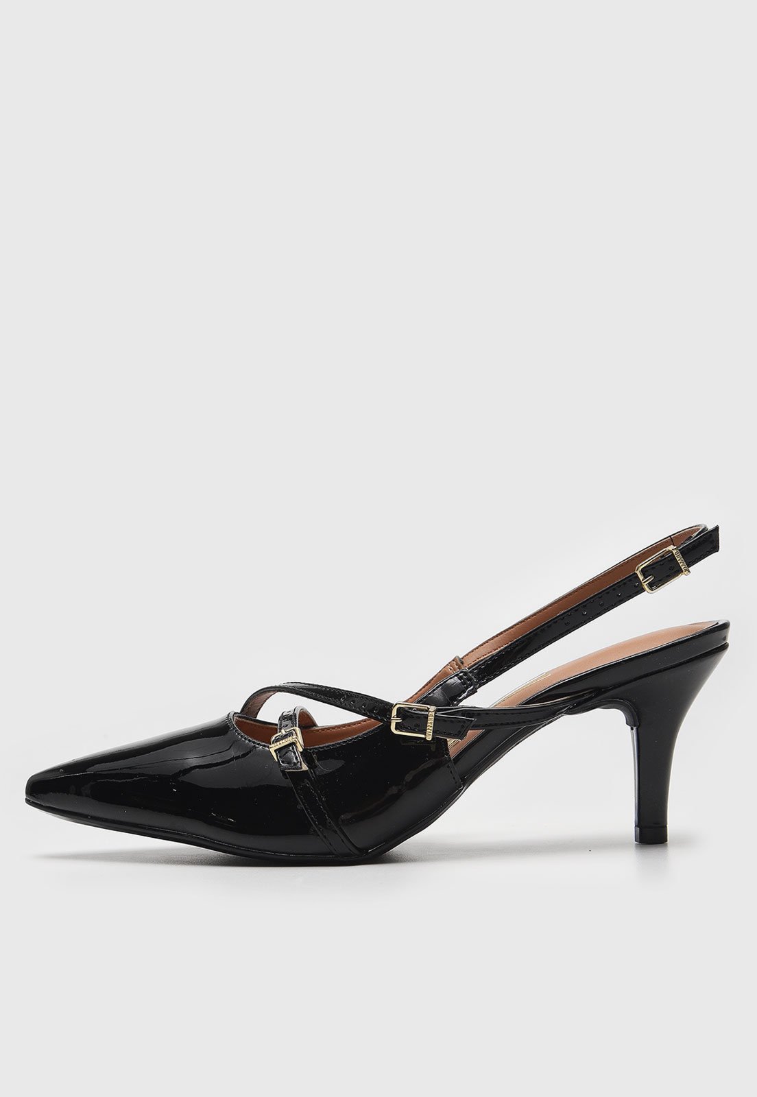 Scarpin Slingback Vizzano Tiras Verniz Preto