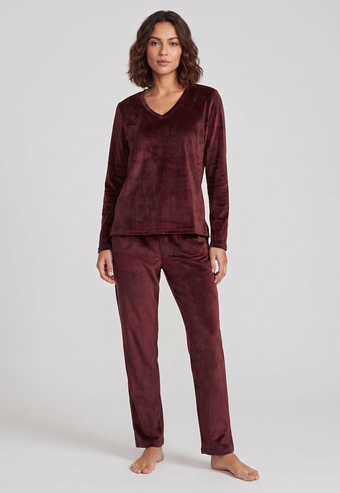 Conjunto de Pijama Feminino Hering Flanela Vinho