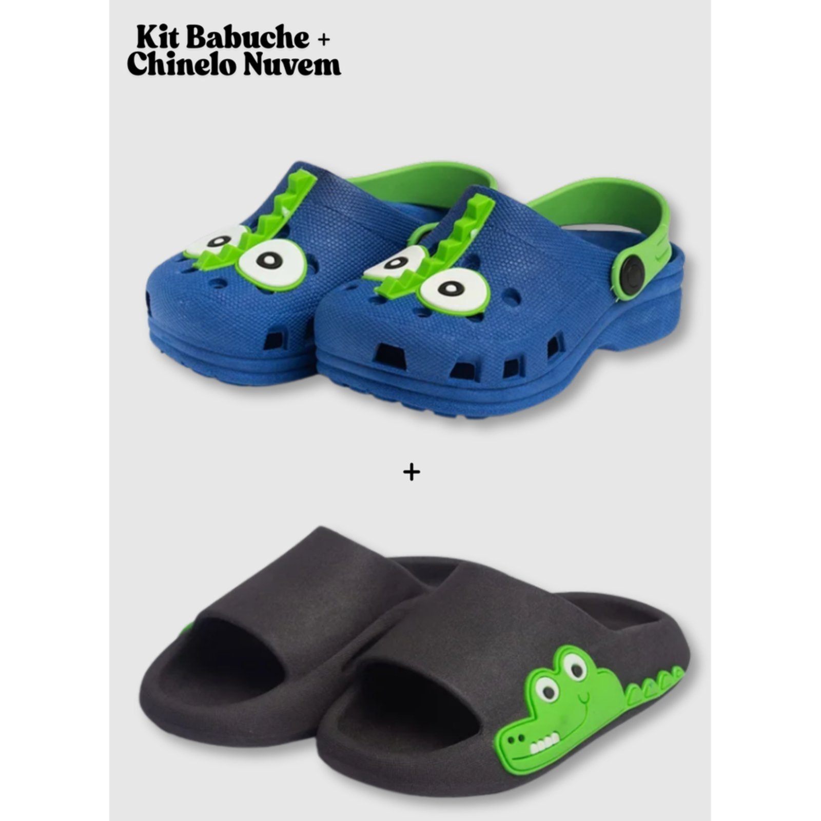 Infantil - Kit 2 Calçados Menino Molekada Babuche e Chinelo Nuvem Olhinho e Jacaré