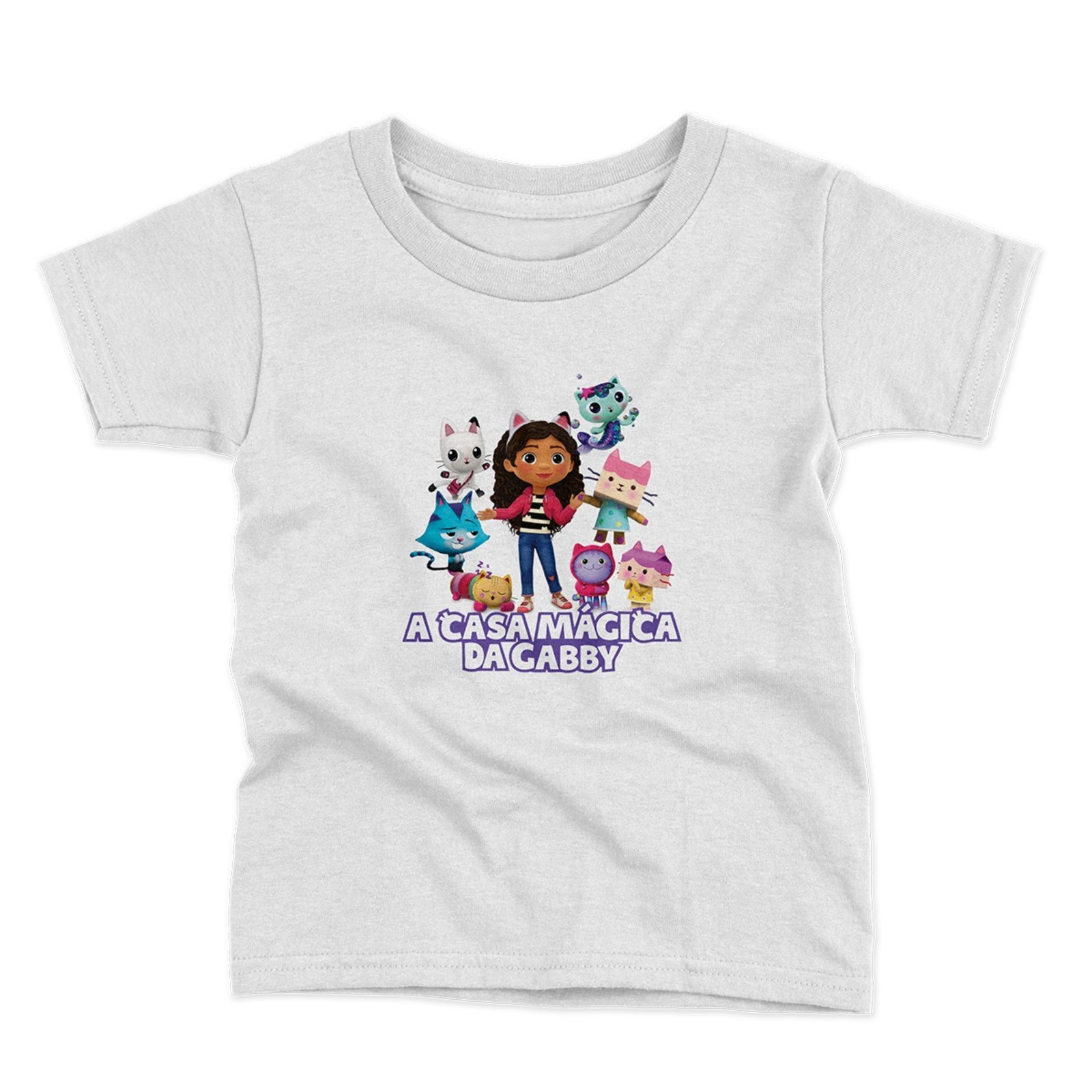 Infantil – Camiseta Menina Manga Curta Estampada Algodão Conforto Moda Verão Personagens Gabby Rosa
