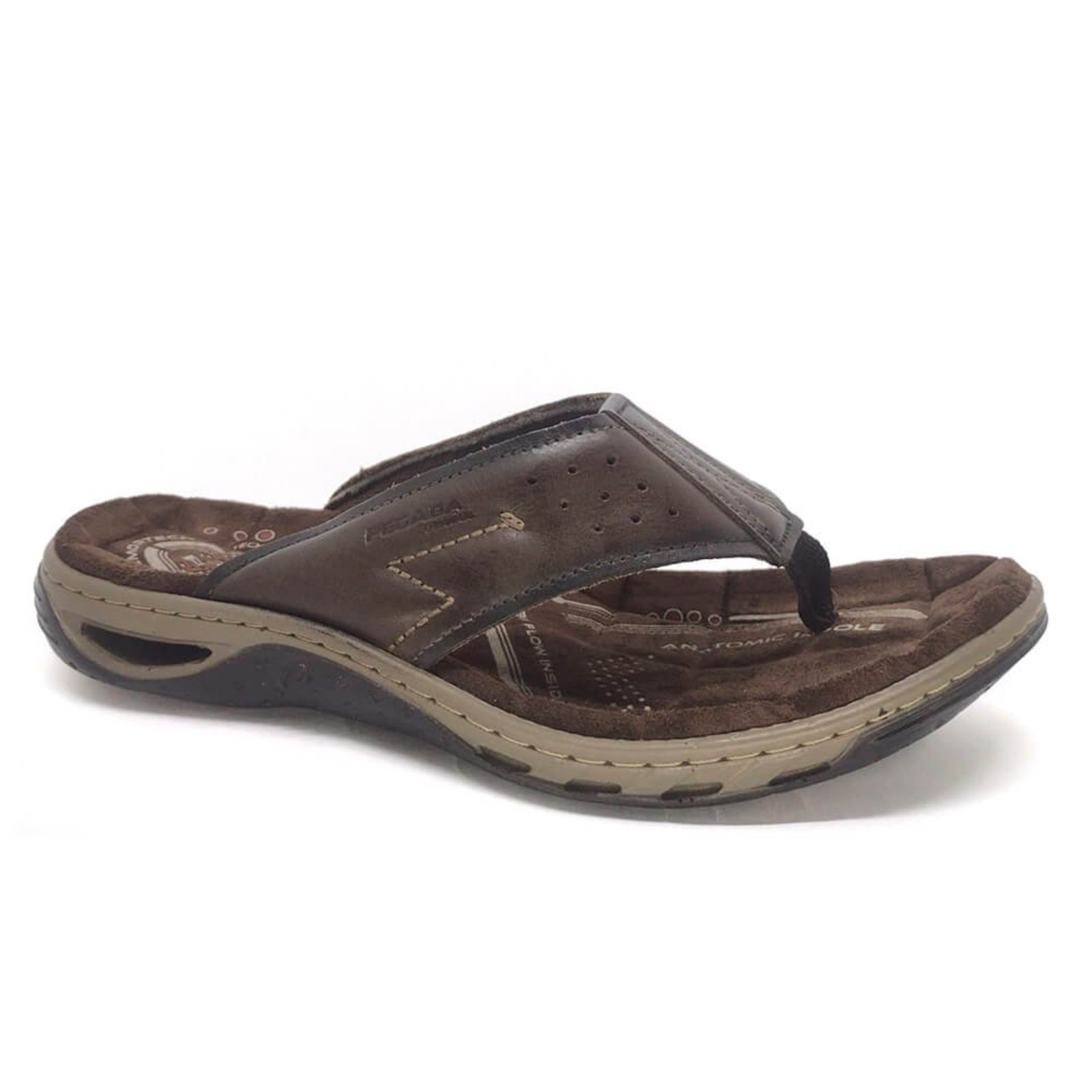 Chinelo Pegada Masculino Couro Amortech 131663 Marrom Cravo
